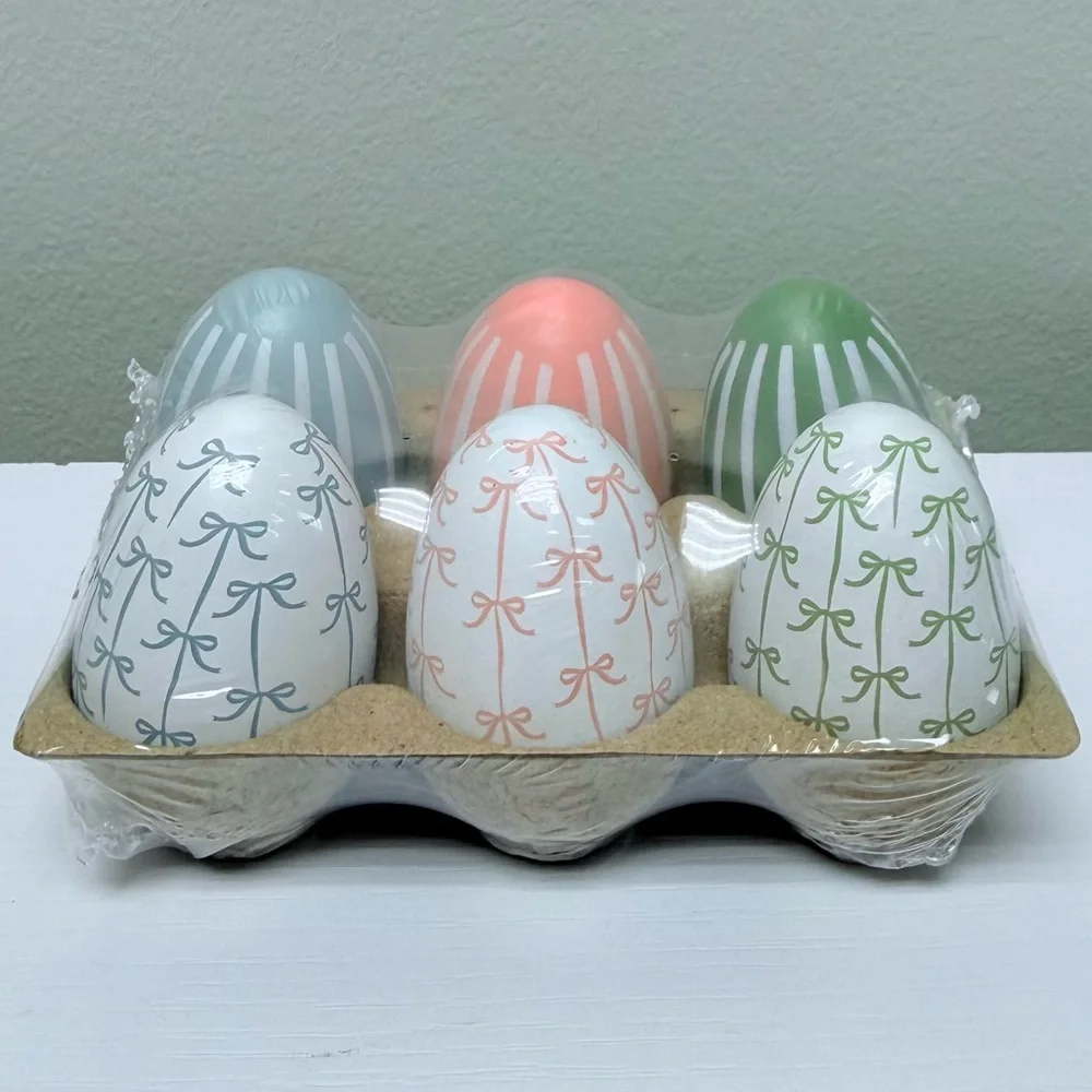 New! Target Bullseye Playground Set of 6 Decorative Pastel Egg Set of 6, Bows